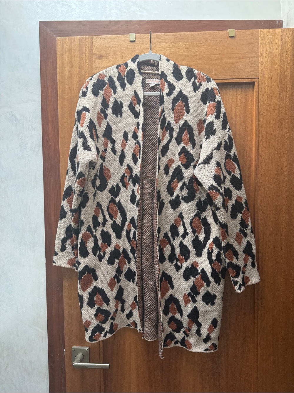 Leopard Print Open-Front Cardigan Sweater - Taupe/Rust/Black